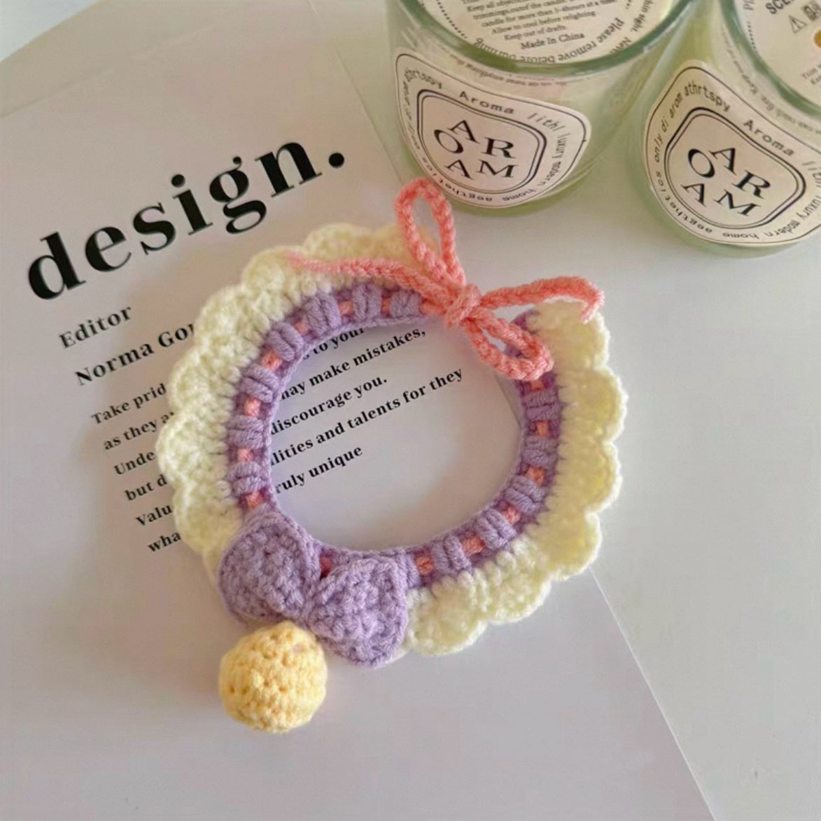 Handmade Crochet Pet Collar: Purple Bell