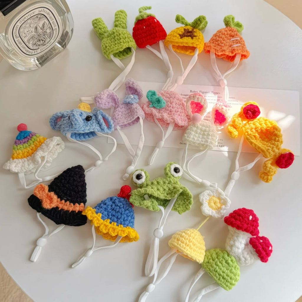 Handmade Crochet Pet Mini Hats —— for Parrots, Hamsters, Guinea Pigs, and Small Animals