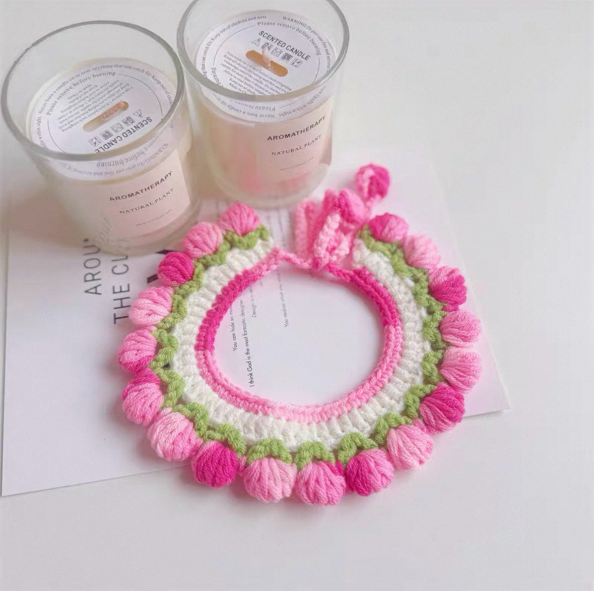 Handmade Crochet Pet Collar: Tulip Garden