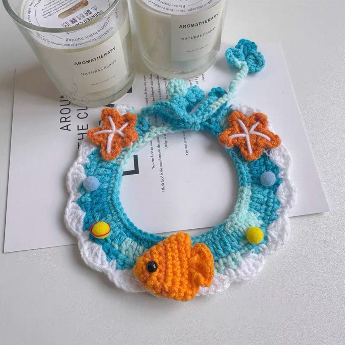 Handmade Crochet Pet Collar：Ocean Theme